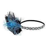 1920s Retro Feder Stirnband Kristallhaar-Zusätze Tassel Headband, LEEDY Damen Indisch Haarband Flapper Zwanziger Jahre Stirnbänder Straußenfeder Great Kostüm Accessoires