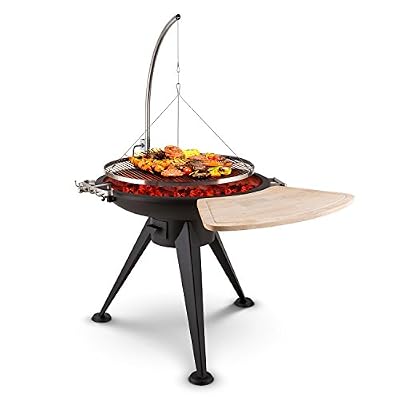 Blumfeldt Delion - Barbecue sur trépied avec grill suspendu pivotant et plateau en bois (hauteur réglable, 80cm Ø)