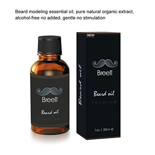 Bartpflege Set,Breett Bart Geschenk-Set einschließen Bartöl 30mL,Bartwachs 30g,Bartbürste Holzkamm für Männer - 3