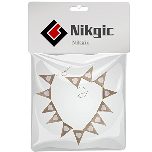 Nikgic Jute Herz Wimpel Wimpeln Dreieck Wimpel Bunting Fahnen Banner für Weihnachts Hochzeit Geburtstag Party Dekor - 7