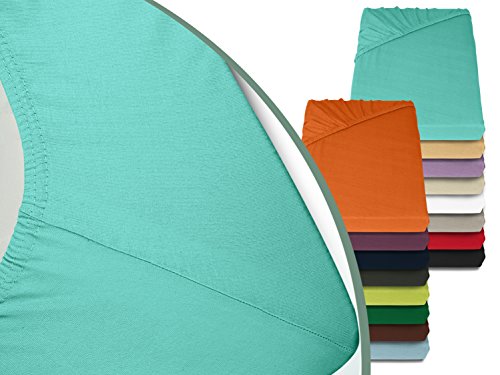 Jersey Spannbetttuch in bewährter Qualität - erhältlich in 16 modernen Farben und 5 verschiedenen Größen, 180-200 x 200 cm, türkis