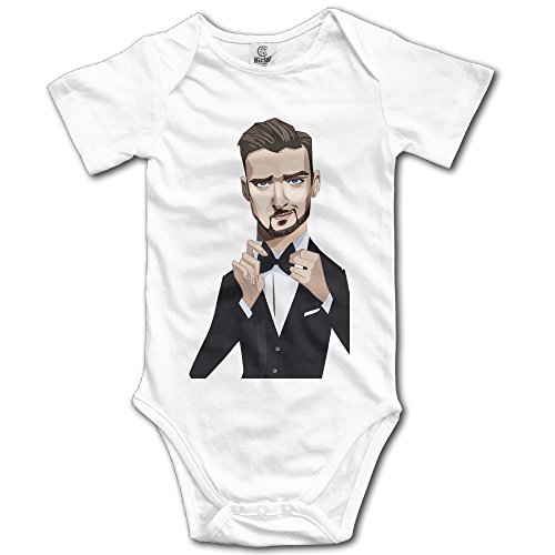 MTOO Baby's Justin Timberlake Suit Up Hanging Bodysuit Romper Playsuit Outfits Clothes Climbing Clothes Short Sleeve White