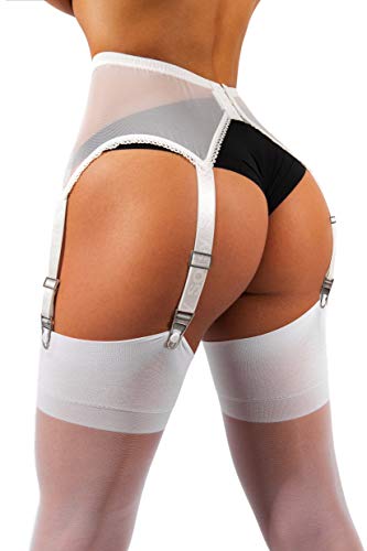 Preisvergleich Produktbild sofsy Mesh Strumpfgürtel / Strumpfhalter / Strumpfband mit Riemen und Clips für Strapsstrümpfe (Strapsstrümpfe separat erhältlich!) Hochzeit Braut Flitterwochen Hochzeitsreise White 5 - X-Large