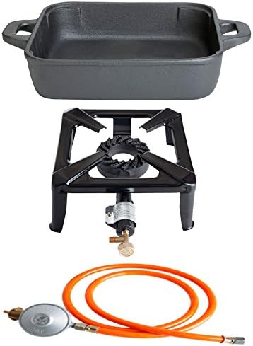 Hob without Safety Pilot with 8.5 KW power; dimensions: 30 x 30 x 15 CM and Frying PaN 26 x 26 CM Includes gas hose &amp;Control