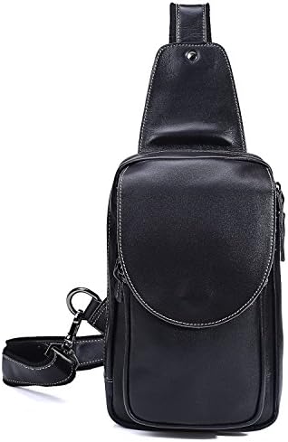 Everdoss Mens Sling Backpack Leather Chest Shoulder Bag Crossbody Pack for Sport Camping Hiking Bicyling Black