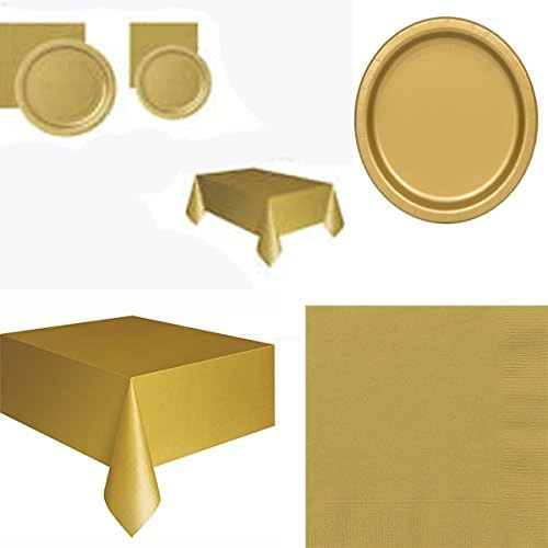 Gold Disposable Party Plate Cups Napkins Tablecover Kids Party Tableware With Free Balloons For 16 Guests
