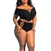 Produktbild Bikini-Set Internet Damen Plus Size Einfarbig Schulterfrei Crop Tops Reizvolle Bademode + Vintage Farbdruck Badeshorts Mode Swimwear Beachwear Badeanzug High Waist Bikini Set (Schwarz, L)