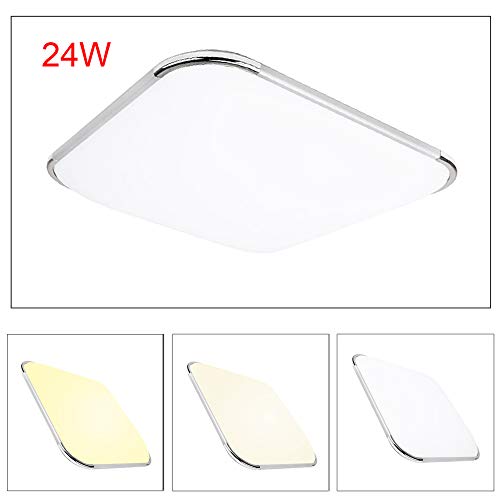 Preisvergleich Produktbild 24W Dimmbar LED Deckenleuchte Eckig Deckenlampe Ultraslim mit Fernbedienung Wohnzimmerlampe Badleuchte Schlafzimmerleuchte Beleuchtung Innenleuchte Silber Energiesparende Möbeleinbauleuchte