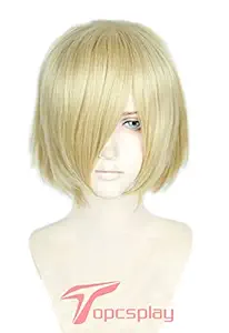 Topcosplay Women or Men Wig Blonde Short Straight Halloween Costume Cosplay Wig With Bangs