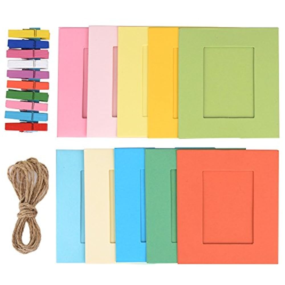 FGF-EU 10 Stück Papier Bilderrahmen DIY Wanddekoration Aufhängen Film Rahmen mit Wäscheklammern und stickers-multicolor