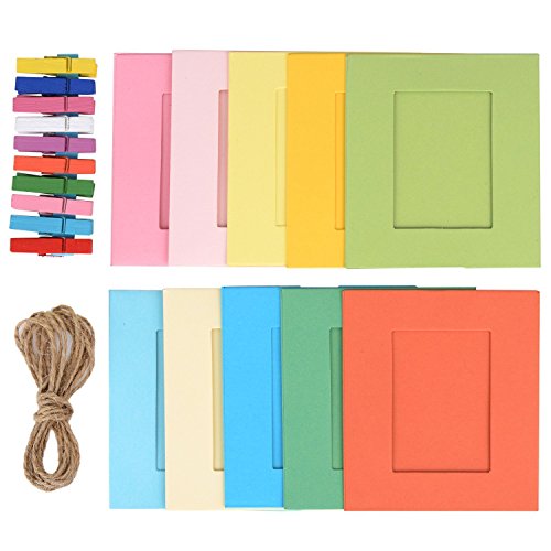 FGF-EU 10 pièces papier Cadre photo DIY Décoration murale à suspendre film Cadre avec pinces à linge et Stickers-multicolor