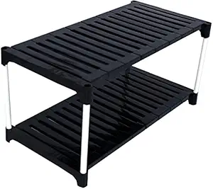 ASIAN Metal Heavy Duty Smart Buy Home Utility Multipurpose Rack Cloth,Toys,Book,Shoe Shelf, Organizer Stand (Black, 2 Shelf)