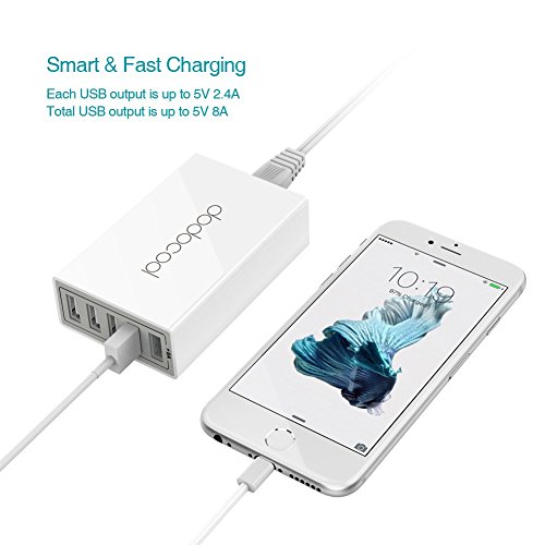 dodocool USB Ladegerät 40W 5 Port USB Ladestation mit 1,5 m abnehmbares Netzkabel - 5