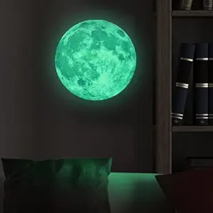 Desi Rang Large Moon Glow in The Dark Luminous Wall Sticker 30 cm Home Decoration Decor (Blue)