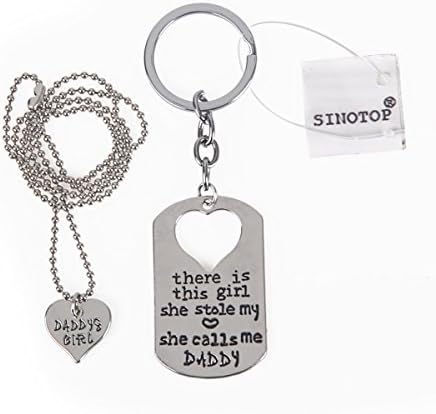 Sinotop Father Men Keychain Keyring Daddy Girl Pendant Necklace Set for Father's Day Gift
