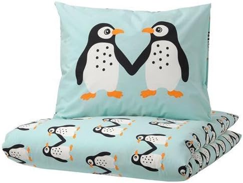 IKEA Çocuk Nevresim Takımı MeridyenDukkan Açık Turkuaz Renk Penguen Temalı 150x200Cm