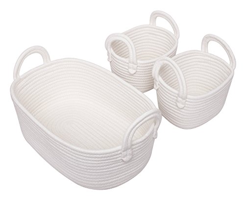 Clearance Sale Set of 3 Nursery Organizers Storage Chest for Baby, White Cotton Rope Christmas Gifts