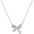 GAUEIOUR Bow Necklace,Butterfly Collarbone Necklace for Women,Light Luxury Sparkling Diamond Minimalist Design Necklace, Sterling Silver Bow Necklace for Women(Silver)