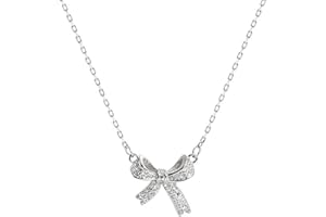 GAUEIOUR Bow Necklace,Butterfly Collarbone Necklace for Women,Light Luxury Sparkling Diamond Minimalist Design Necklaces, Sterling Silver Bow Necklaces for Women(Silver)