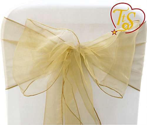 TtS 50X Organza Schleife Stuhlhussen Stuhl Schärpe Band Organza Schleifenband Dekorativ für Hochzeit Jahrestag Partys (blasse Mokka) - 2