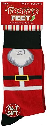 1 Pair Mens Festive Feet Novelty Santa Costume Christmas Socks 6-11 UK 39-45 EUR Red
