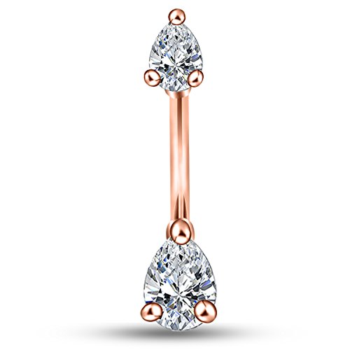 Oufer 14 g nombril Piercing clair en forme de larme CZ nombril barre en acier chirurgical nombril nombril - rose gold