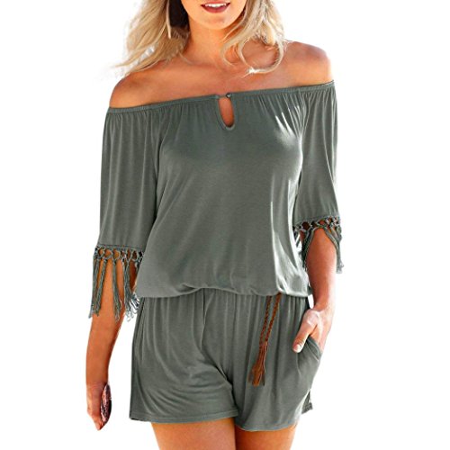 Preisvergleich Produktbild Damen Bekleidung DOLDOA Frauen Mädchen Elegante Frühling Tassel Trägerloser Overalls Casual Romper Playsuit Jumpsuit Kurze Hosen Oberteile Slim Hemd Bluse Tops Kurzarm Solide T-Shirt Mode Sommer Blusen Schöne Pullover Sweatshirt Top Tops Street shirt (EU:46, Grau)