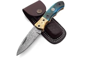 Dessi Handmade damascus steel blade folding knife. Blade length under 3 inches. Legal to carry.1644