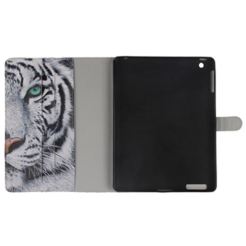 iPad 4 Lederhülle – Felfy Slim Full Body Weiß Tiger Sharp Grünen Augen Muster PU Case Cover Etui Schutz Hülle Tasche für Apple iPad 2 / iPad 3 / iPad 4 + 1x Koala Anti Stöpsel + 1x Black Stylus - 7