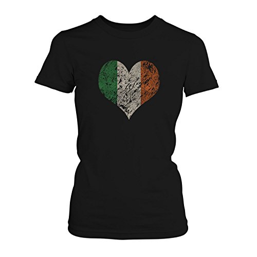 EM 2016 I Love Ireland – Damen T-Shirt von Fashionalarm | Shirt für Fußball Fans | Print im Vintage Destroyed Used Look | Europameisterschaft Europameister Trikot Herz Irland, Farbe:schwarz;Größe:XL