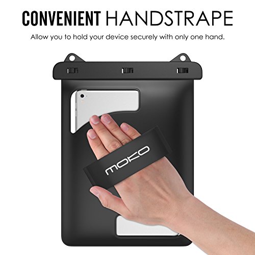 MoKo Wasserdichte Hülle Tasche Beachbag mit Halsband für MediaPad M2 10 / Samsung Tab A 10 / Tab A 9.7 / Tab E 9.6, bis zu 10 Zoll Tablets, Schutzhülle für Strand, Wandern, Outdoor – IPX8, Schwarz - 7