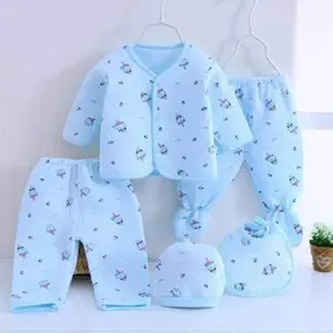 Chinmay Kids Newborn Baby Winter Wear Dress Suit Set 5 Pcs Pack 1-Pyjama 1-Legging 1-Vest 1-Bib 1-Cap 0-3 Months (Blue)