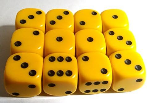Yellow 16mm D6 Opaque x12 Dice