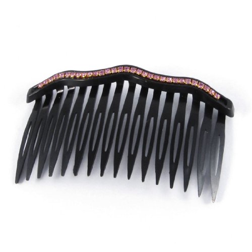 Purple Bling Rhinestones Accent Comb Hair Clip Clamp Black for Women