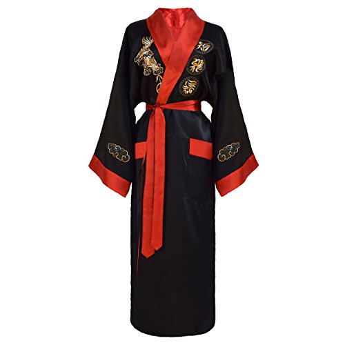 Kimono japonés hombre negro y rojo bata reversible tamaño XL