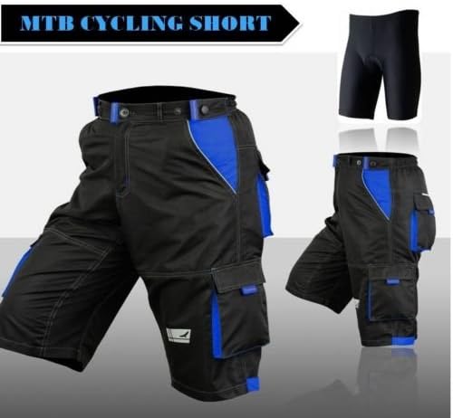 MTB Cycling Shorts,Mountain Biking,Off Rd,Detachable Inner Lycra Padded Liner Black/Royal Blue, Large 34"-36" (Waist))