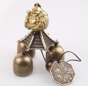 Chinese Buddha Coin Metal Bell Lucky Feng Shui Hanging Charm Wind Chime (gold buddha)