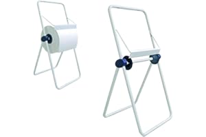 Tecnokit Dispenser porta rotolo carta a pavimento in acciaio, bianco,dimensioni cm 38x40x86h, lama posizionabile in tre posizioni, richiudibile, accessori per l'utilizzo inclusi.