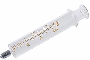 SKYPRO 1 opakowanie szklanych strzykawek z nakrętkami, 30 ml Luer Lock wielokrotnego użytku szklana strzykawka, metalowy wtryskiwacz kaliber Luer Lock próbnik laboratoryjny do laboratorium