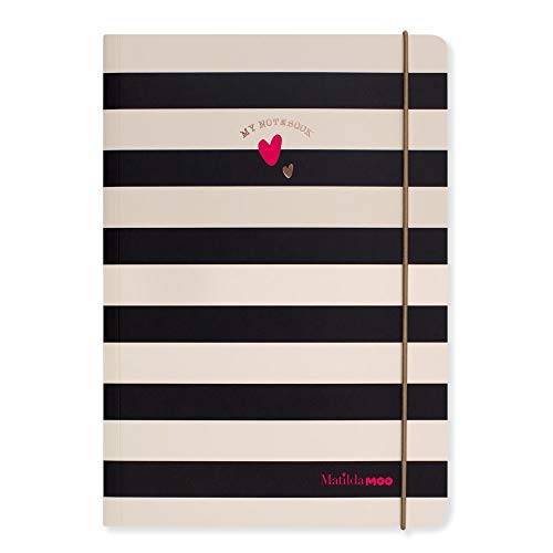 Matilda MOO - Quaderno formato A5, a righe, colore: Nero e Oro Rosa