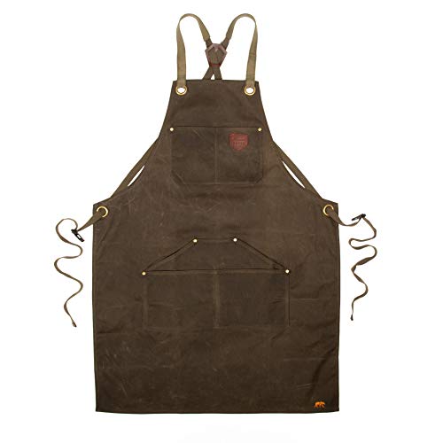 Alaskan MAKER Tablier Homme et Femme en Toile enduite N°515 pour Bricolage, Cuisine, Jardinage et Barbecue - Attaches Bretelles croisées - Taille Universelle (Vert Olive)