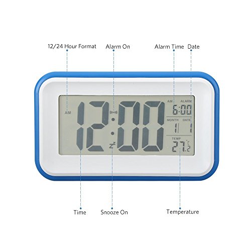 Réveil Digital VADIV CL01 Alarme Horloge Numérique Répétition Sommeil LCD Affichage Rétro-Éclairage avec Date Température Idéal pour les Enfants Jeunes Alimenté par Secteur ou Pile - Bleu