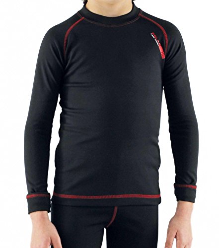 Camiseta térmica para niño de manga larga, ideal para deportes de invierno o situaciones de frío y humedad. Con aislante térmico, transpirable, ligera y confortable. EFECTO THERMAL. (Neg/Roj, 16-18)
