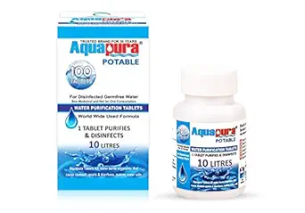 Aquapura Potable, Water Purification Tablets, 100 Tablets Pack, Each Tablet for 10 litres Water (Water Purifiers), 3 Years Shelf Life & Warranty