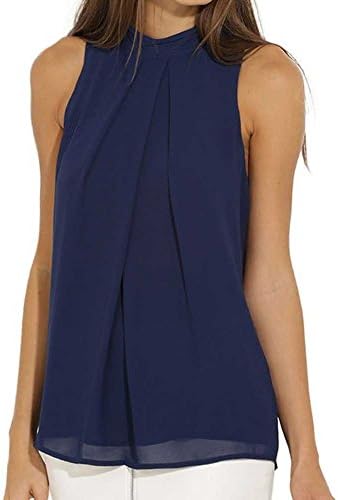 KOINECO Women's Open Back Buttoned Flowy Tank Tops Blouse Navy Blue X-Large