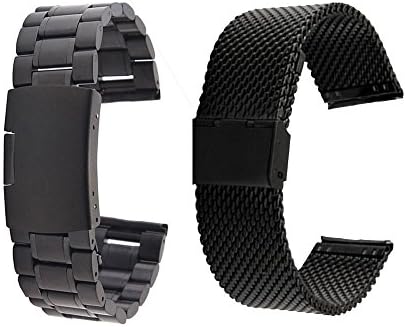 Gear S2 Classic SM-732 Watch Band, Kissport Stainless Steel Watch Band Strap for Samsung Gear S2 Classic SM-732 Smart Watch (A Milanese Black + B Black)
