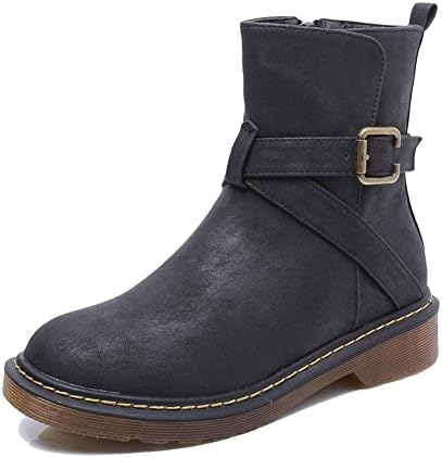 GJDE Martens Boots Fashion Women-Adult HHX222-15 Fall and Winter Belt Buckle Warm Shoes, black cashmere, 38
