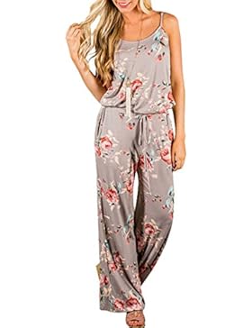 ECOWISH Jumpsuit Damen Elegant Sommer Hosenanzug Blumenmuster Ärmellos Overall Romper