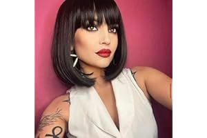 YEESHEDO YESHEDO pelucas de pelo Marron oscuro corto y liso con flequillo para mujer, peluca de pelo sintético de color resistente al calor para cosplay diario natural como pelo real de 12 "