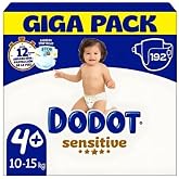Dodot Sensitive Size 4+ Extra Absorption (10-15 kg) &ndash; Pack of 192 Nappies + 64 Dodot Dermo Free Wipes | Soft Protection and H